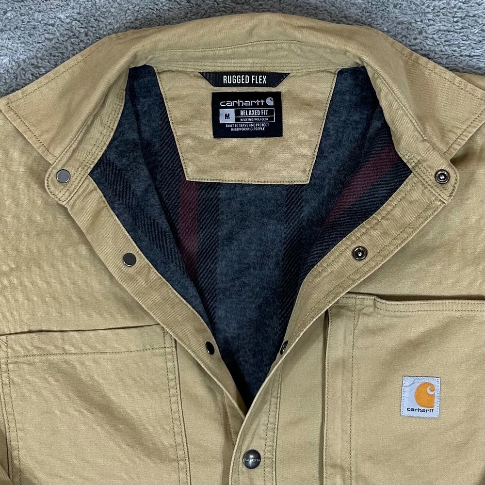 Carhartt Rugged Flex Relaxed Fit Fleece Lined Canvas Shirt Jacket Tan 102851 253
